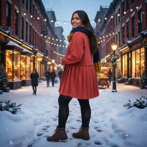 ANRABESS Red Sweatshirt Dress XL – Cozy Pleated Skirt Tunic, Holiday Casual